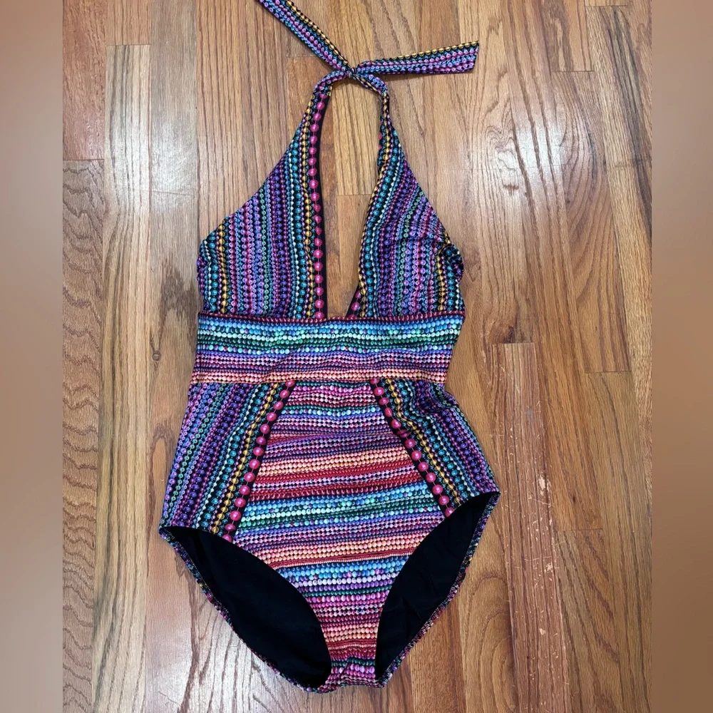 Gottex Nefertiti Multi One Piece Swimsuit with a halter sz 12 - Picture 2 of 9